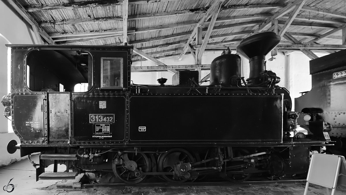 Die Dampflokomotive 313 432 Anfang April 2018 im Eisenbahnmuseum Lužná u Rakovníka.