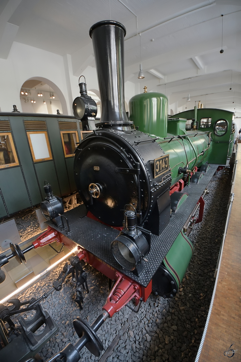 Die Dampflokomotive 3143  Saarbrücken  (Preußische G 3) Mitte Mai 2017 im Verkehrsmuseum Nürnberg.