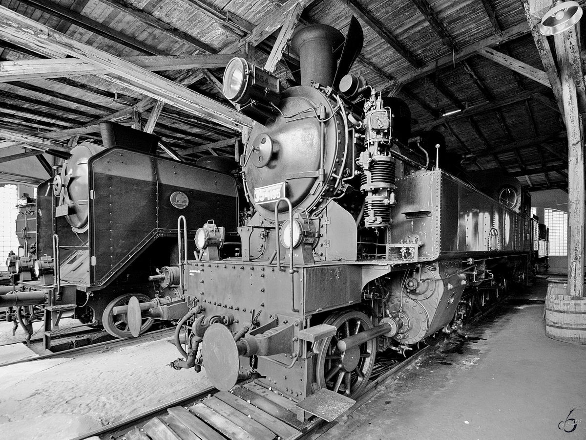 Die Dampflokomotive 354 195 Anfang April 2018 im Eisenbahnmuseum Lužná u Rakovníka.