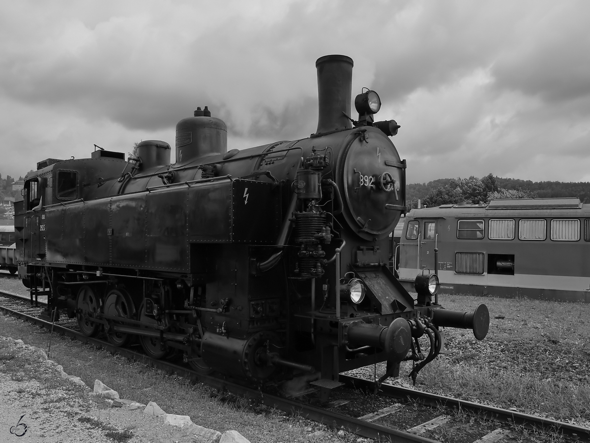 Die Dampflokomotive 392.2530 erblickte 1927 bei Siegl im Wiener Neustadt das Licht der Welt. (Lokpark Ampflwang, August 2020)