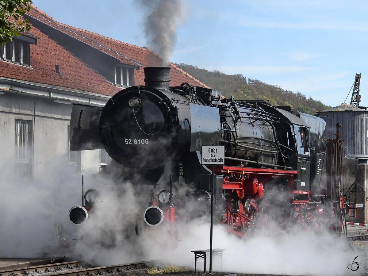 Die Dampflokomotive 52 6106 Mitte September 2018 im Eisenbahnmuseum Bochum.