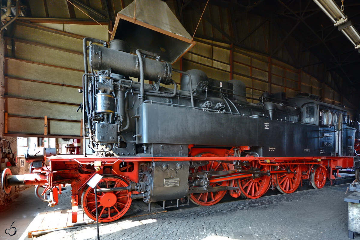 Die Dampflokomotive 75 515 Anfang April 2018 im Sächsischen Eisenbahnmuseum Chemnitz-Hilbersdorf.