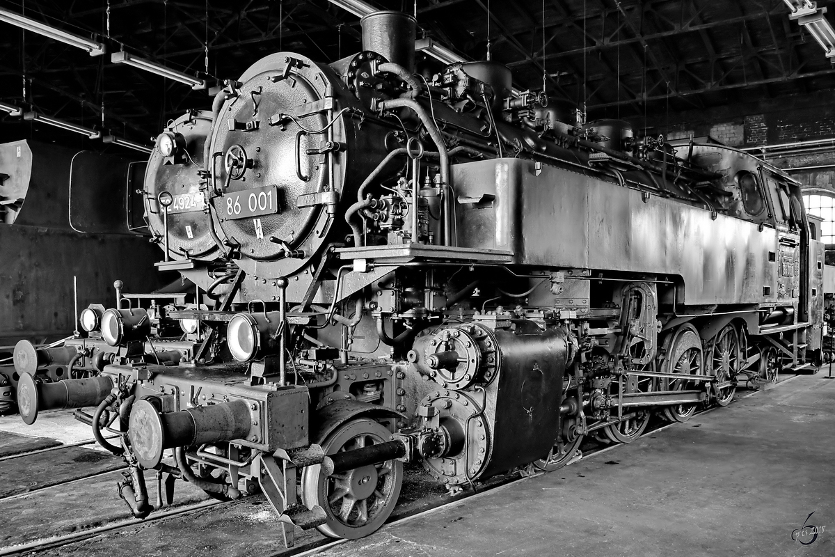 Die Dampflokomotive 86 001 Anfang April 2018 im Sächsischen Eisenbahnmuseum Chemnitz-Hilbersdorf.