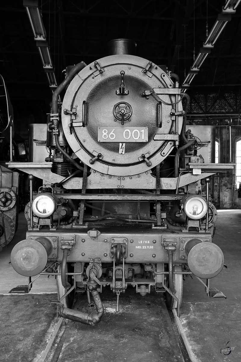 Die Dampflokomotive 86 001 Anfang April 2018 im Sächsischen Eisenbahnmuseum Chemnitz-Hilbersdorf.
