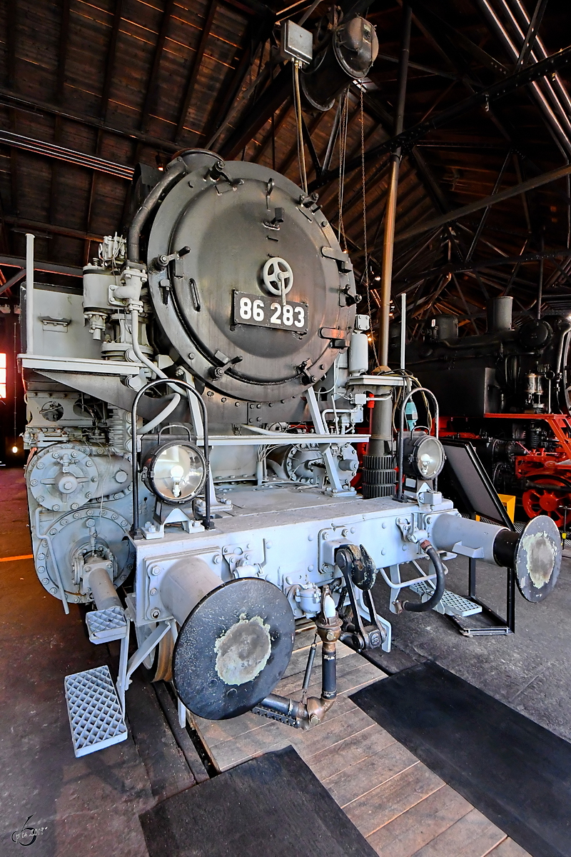Die Dampflokomotive 86 083 stammt aus dem Jahr 1937. (Deutsches Dampflokomotiv-Museum Neuenmarkt-Wirsberg, Juni 2019)