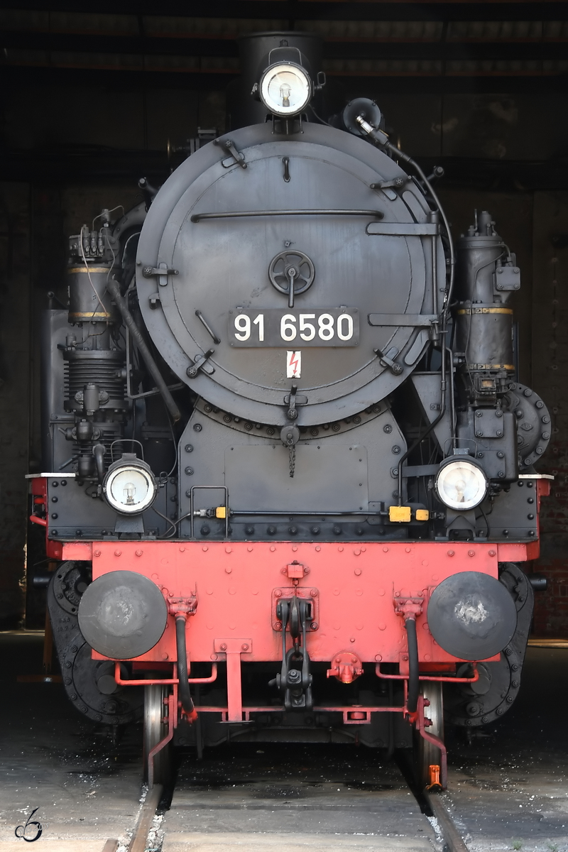 Die Dampflokomotive 91 6580 steht im Eisenbahnmuseum Arnstadt. (August 2018)