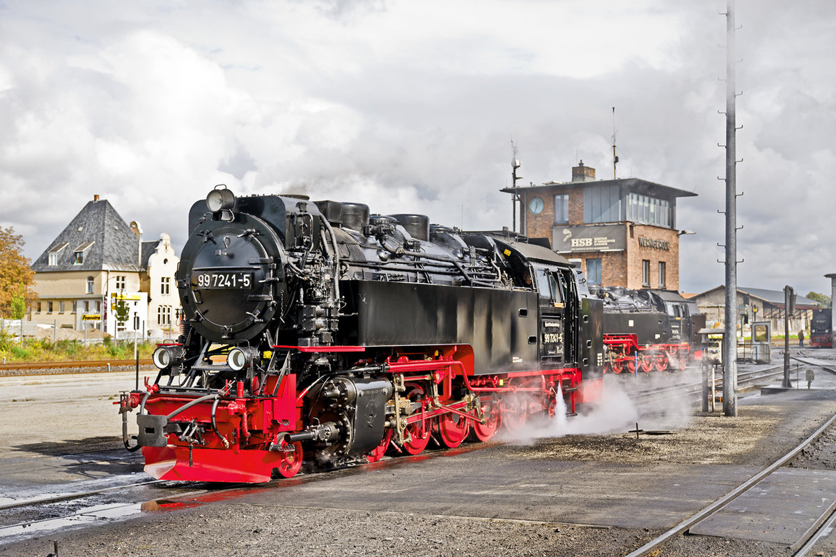 Die Dampflokomotive 99 7241-5 steht im Bahnhof Wernigerode.Bild 20.9.2017