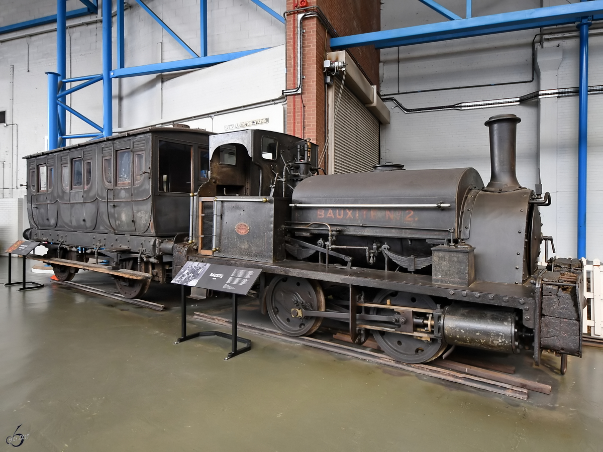 Die Dampflokomotive Bauxite No.2 wurde 1874 bei der Black, Hawthorn & Co Ltd. gebaut und war bis 1947 in einer Aluminiumschmelzanlage im Einsatz. (National Railway Museum York, Mai 2019)