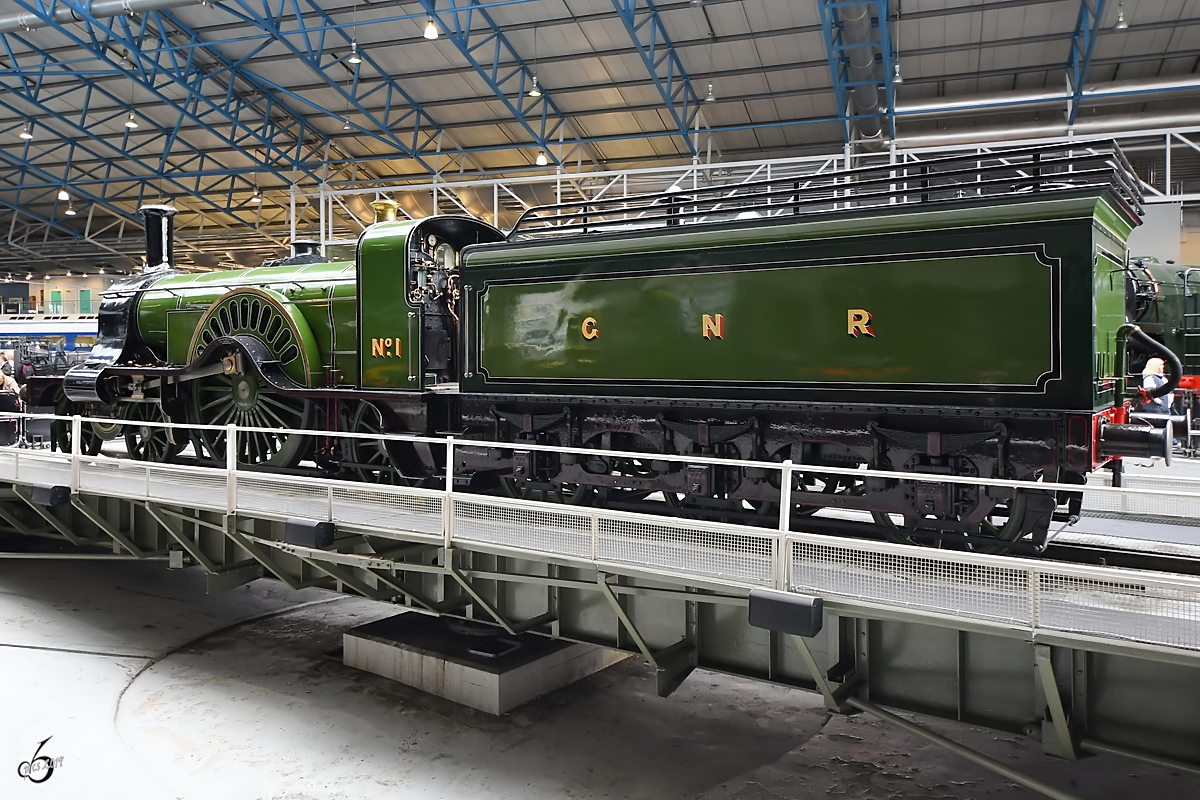 Die Dampflokomotive No. 1  Stirling Single  der Great Northern Railway wurde 1870 gebaut und war bis 1907 im Einsatz. (National Railway Museum York, Mai 2019)