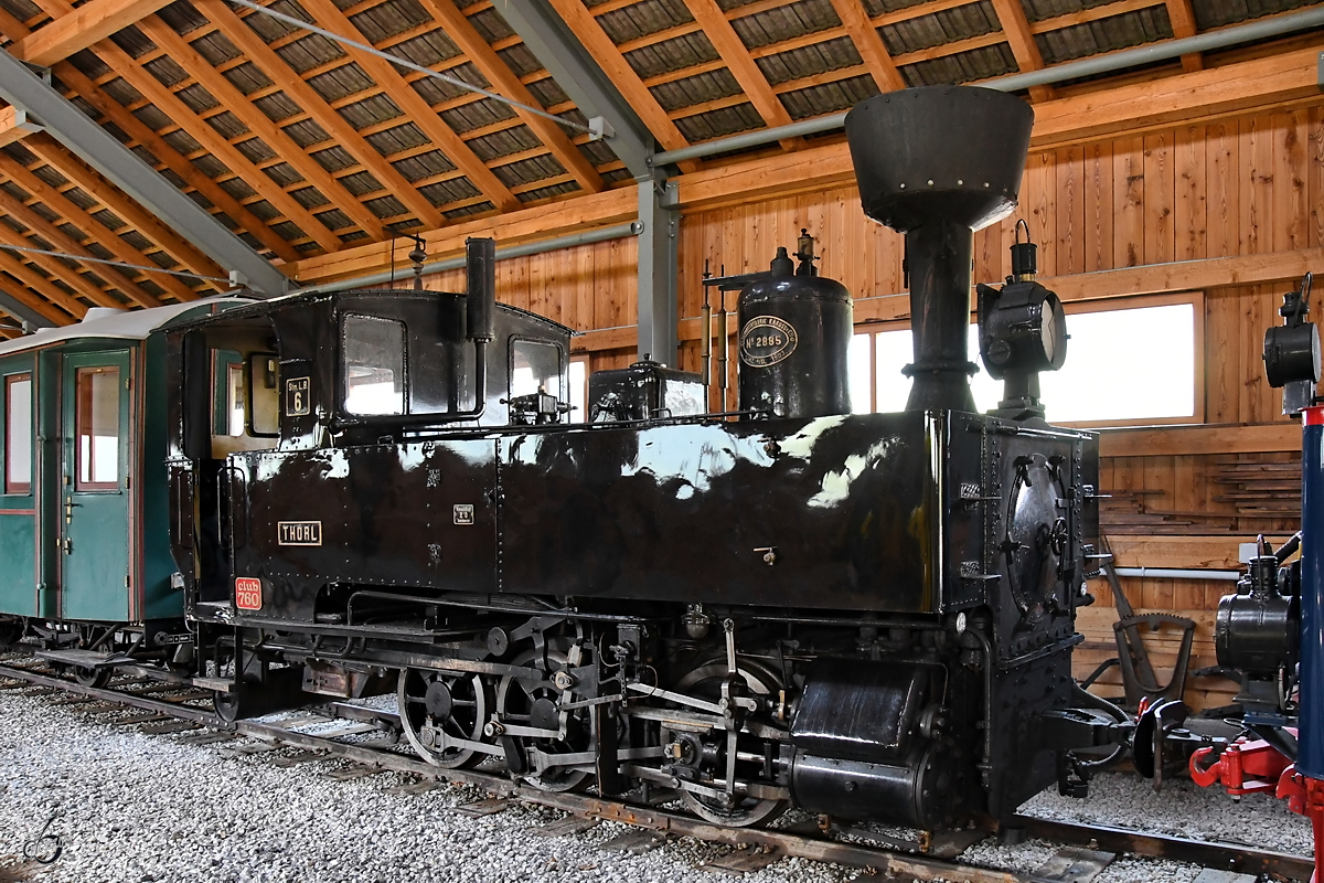 Die Dampflokomotive  Thörl  wurde im Jahr 1893 bei Krauss in Linz gebaut. (Mauterndorf, August 2019)