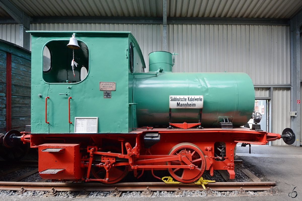 Die Dampfspeicherlokomotive  Südkabel 120  der Süddeutschen Kabelwerke Mannheim Anfang Juni 2019 im Eisenbahnmuseum Bochum-Dahlhausen.