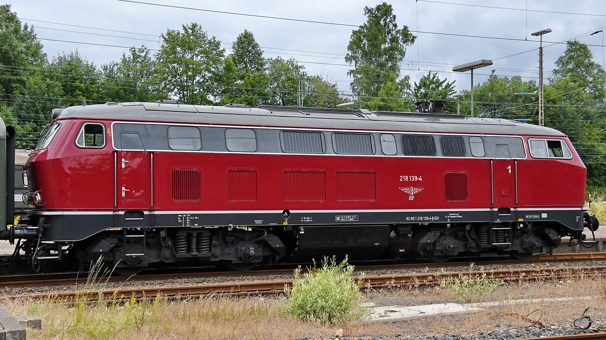 Die Diesellokomotive 218 139-4 Anfang Juli 2019 zu Besuch in Altenbeken.