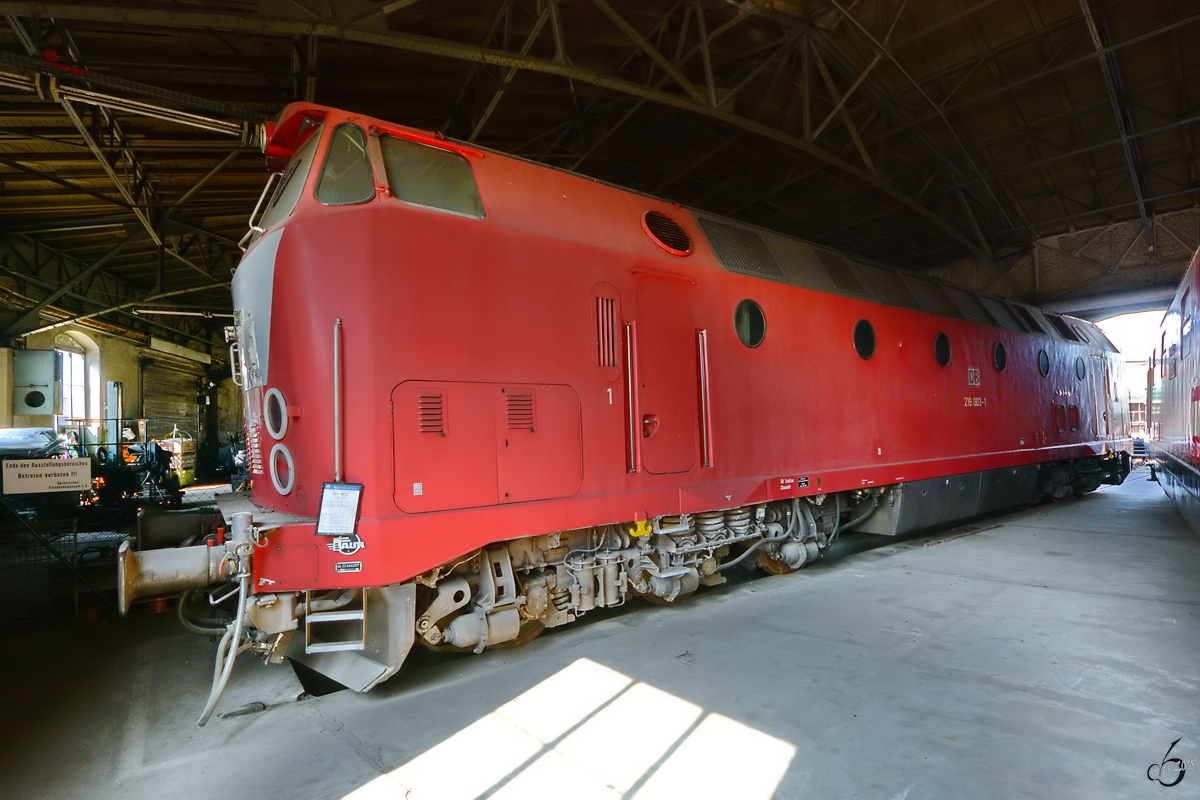 Die Diesellokomotive 219 003-1 Anfang April 2018 im Sächsischen Eisenbahnmuseum Chemnitz-Hilbersdorf.