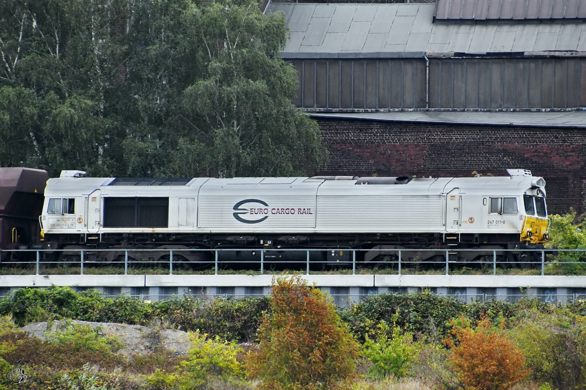 Die Diesellokomotive 247 011-0 war Ende August 2022 in Duisburg-Wanheimerort unterwegs.