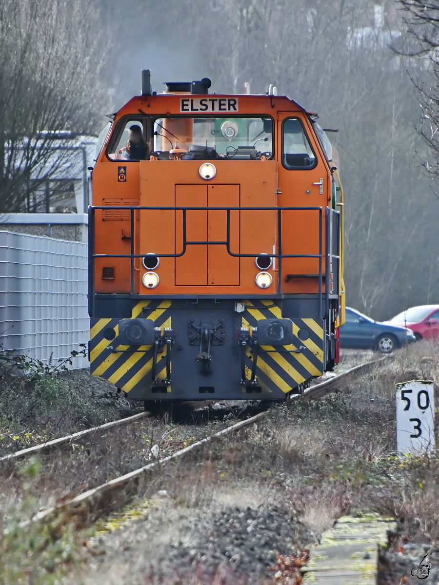 Die Diesellokomotive 274 103-7  Elster  von Northrail war Anfang Februar 2021 in Hattingen unterwegs.