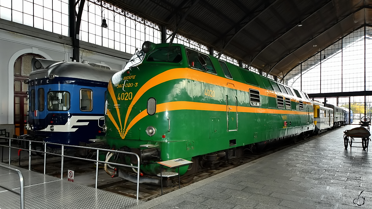 Die Diesellokomotive 4020 (340-020-3) wurde 1967 unter Lizenz von Kraus-Maffei bei Babcock & Wilcox hergestellt. (Eisenbahnmuseum Madrid, November 2022) 