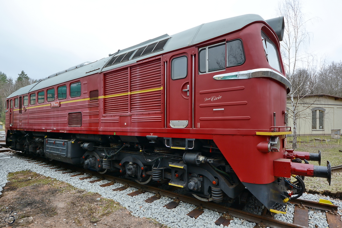Die Diesellokomotive T 679 1600 Anfang April 2018 im Eisenbahnmuseum Lužná u Rakovníka.