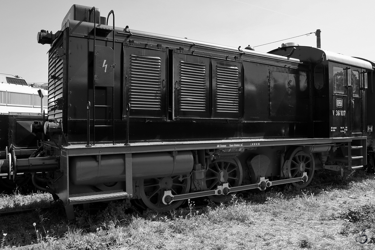 Die Diesellokomotive V 36 107 im August 2018 im Eisenbahnmuseum Koblenz.