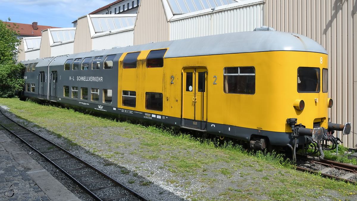 Die Doppel­stock-Strom­li­nien­wen­de­zug­ein­heit Nr. 8  Lisa Dräger  der ehemaligen Lübeck-Büchener Eisenbahn stand Anfang Juni 2019 im Verkehrsmuseum Nürnberg.