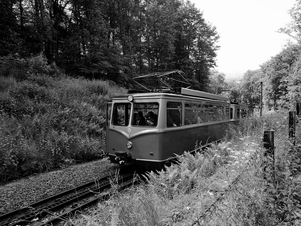 Die Drachenfelsbahn unterwegs ins Tal. (August 2012)