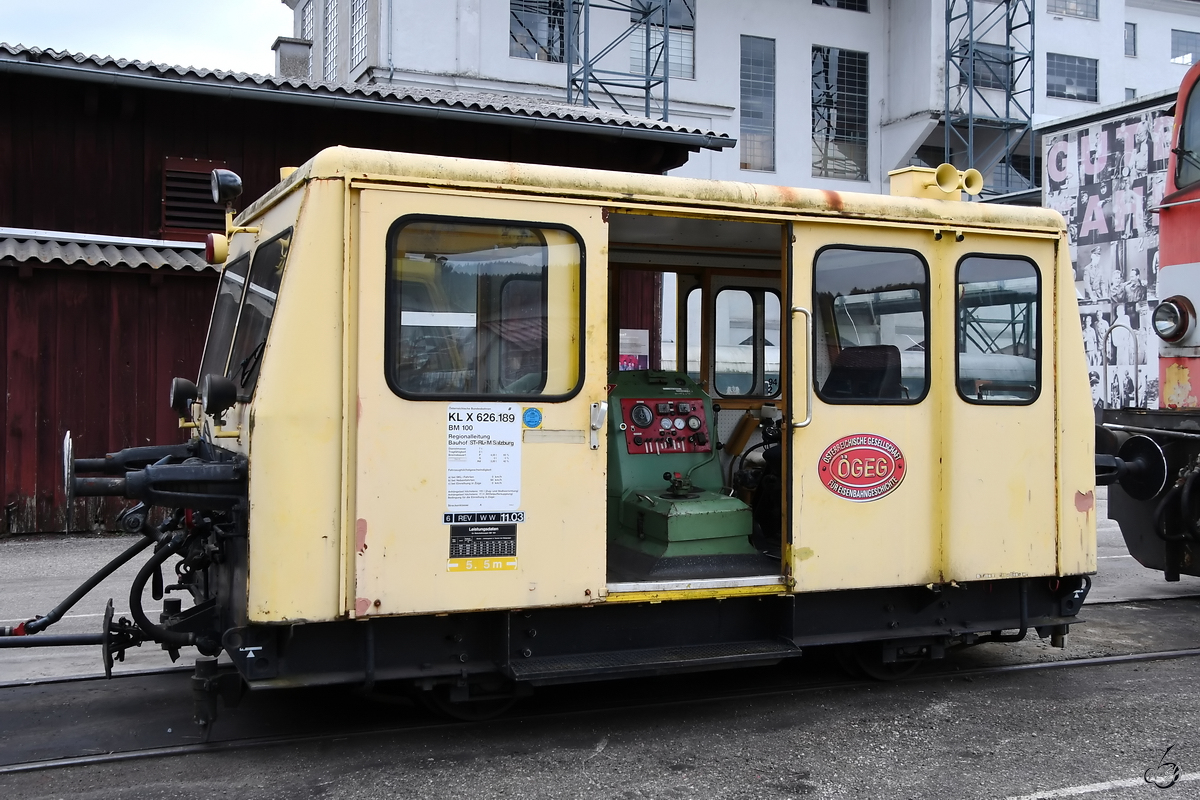 Die Draisine X 626.189 (Bahn-Motorwagen BM 100) war Mitte August 2020 im Lokpark Ampflwang abgestellt.