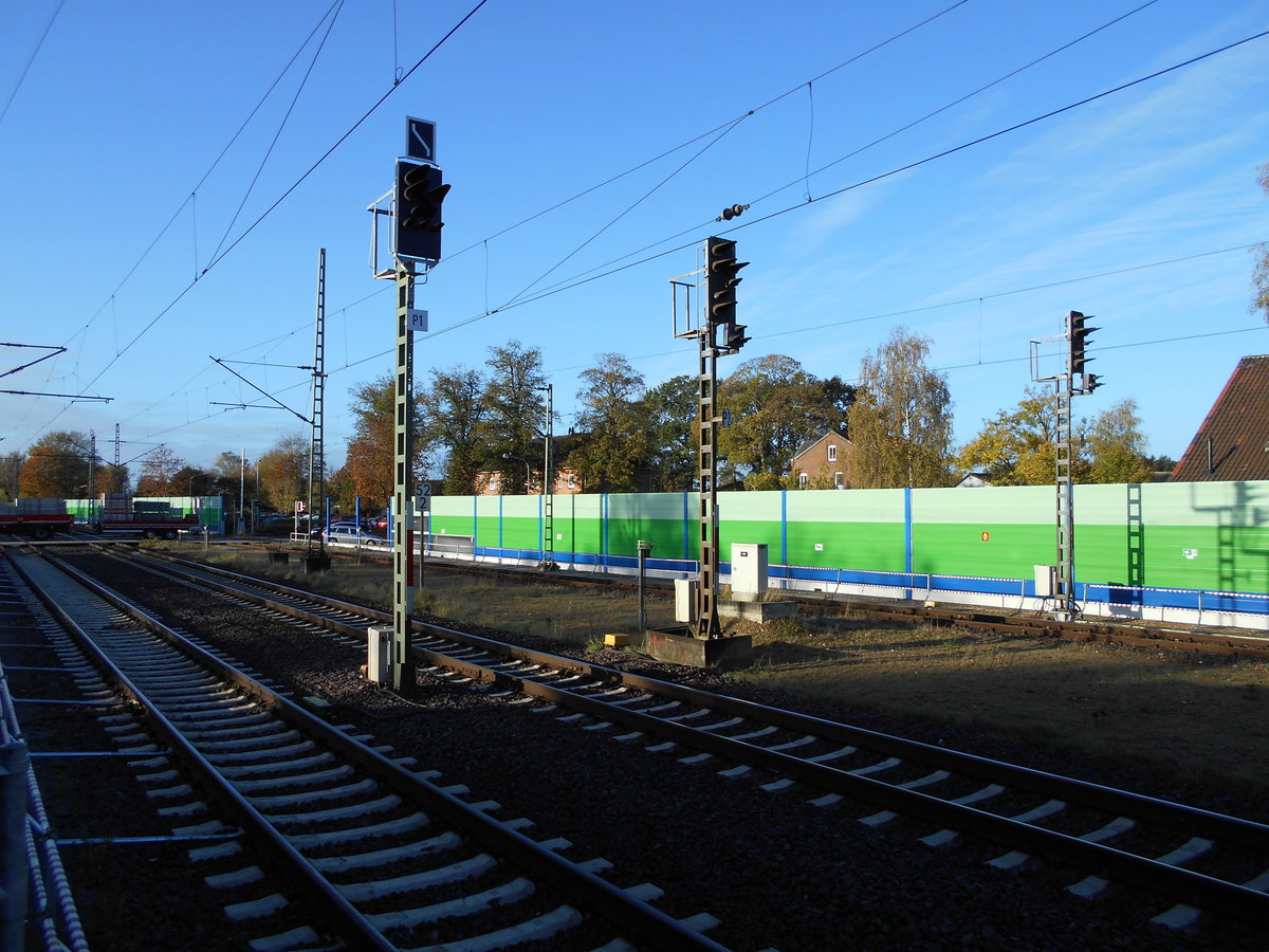 Die drei Ausfahrsignale von Wrist Richtung Hamburg am 22.Oktober 2018.
