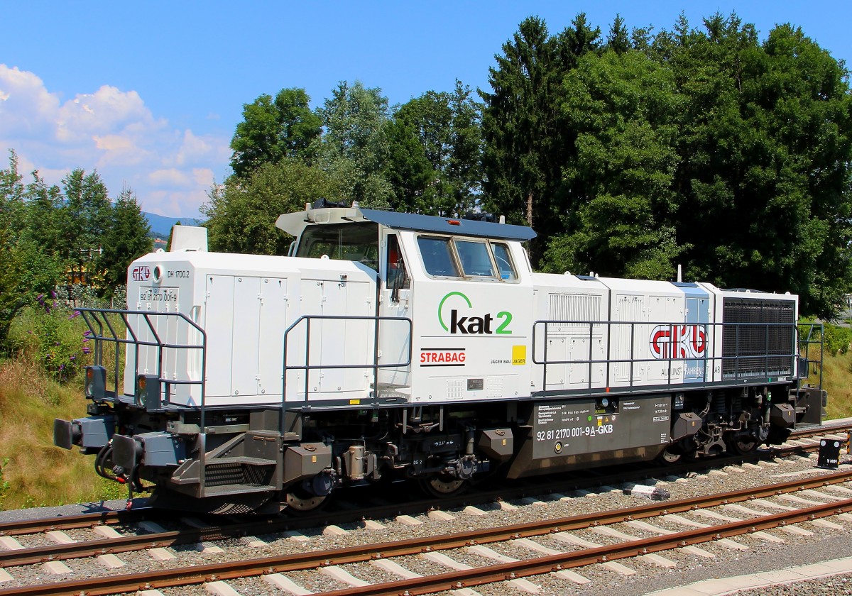 Die ehemalige Schlumpfine ( LTE 2170.001 ) kommmt in die Jahre und bekommt weiße Haare. Anschlussbahn Leibenfeld am Nachmittag des 18.Juli 2014.