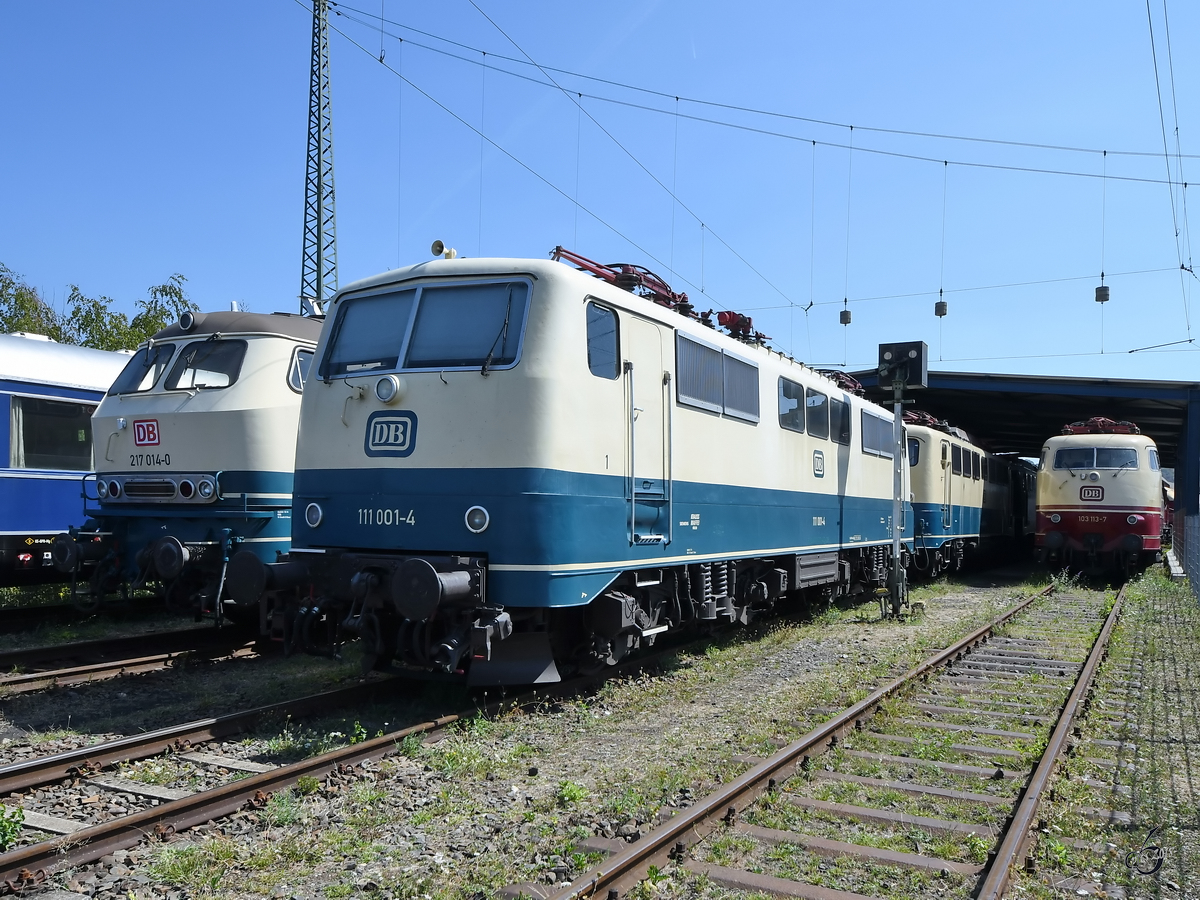 Die Elektrolokomotive 111 001-4 im August 2018 im Eisenbahnmuseum Koblenz.