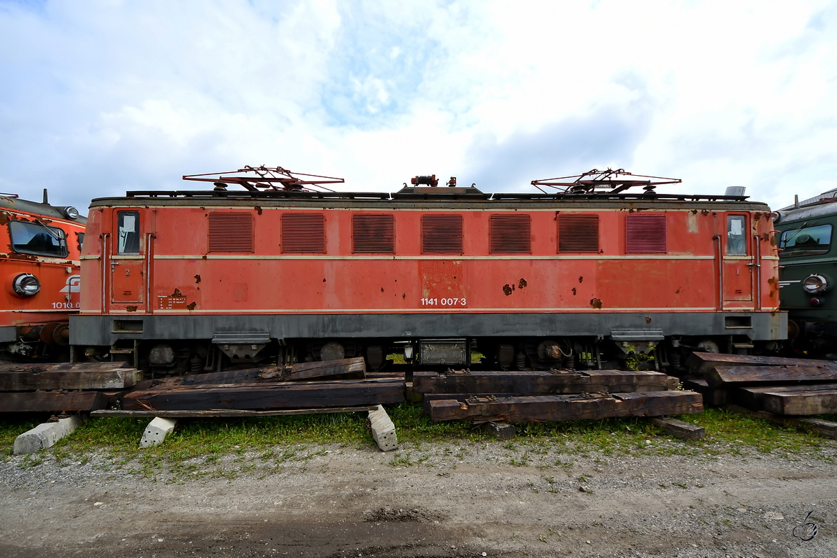 Die Elektrolokomotive 1141 007-3 stammt aus dem Jahr 1956. (Lokpark Ampflwang, August 2020)