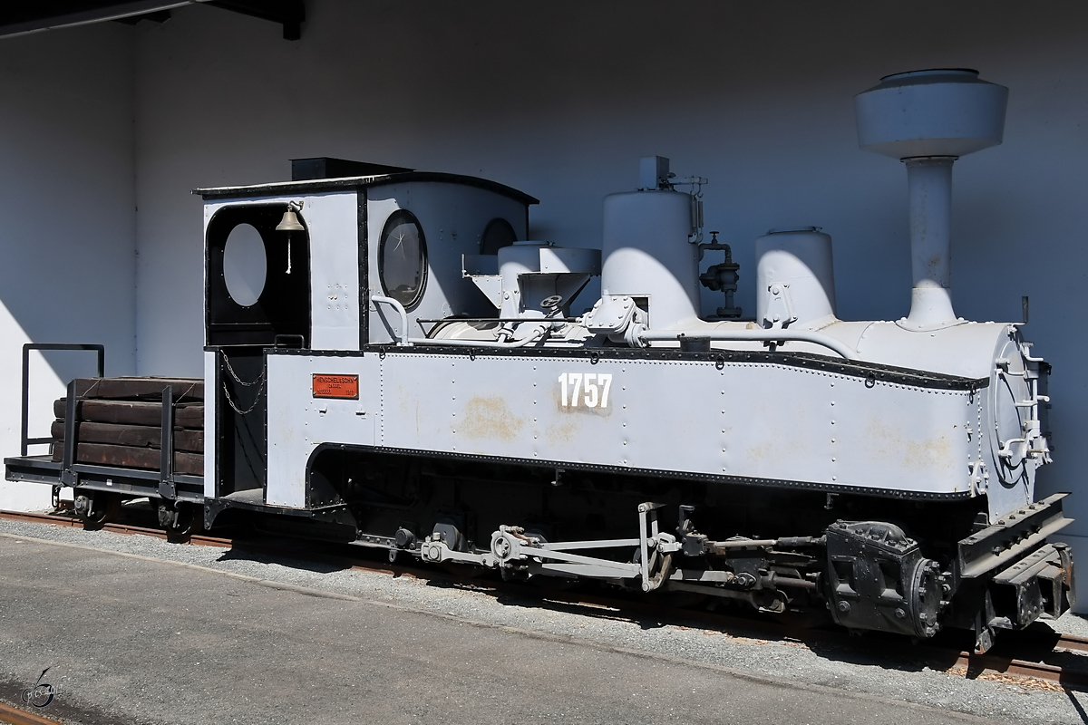 Die Feldbahn-Dampflokomotive 1757 Anfang Juni 2019 im Deutschen Dampflokomotiv-Museum Neuenmarkt-Wirsberg.