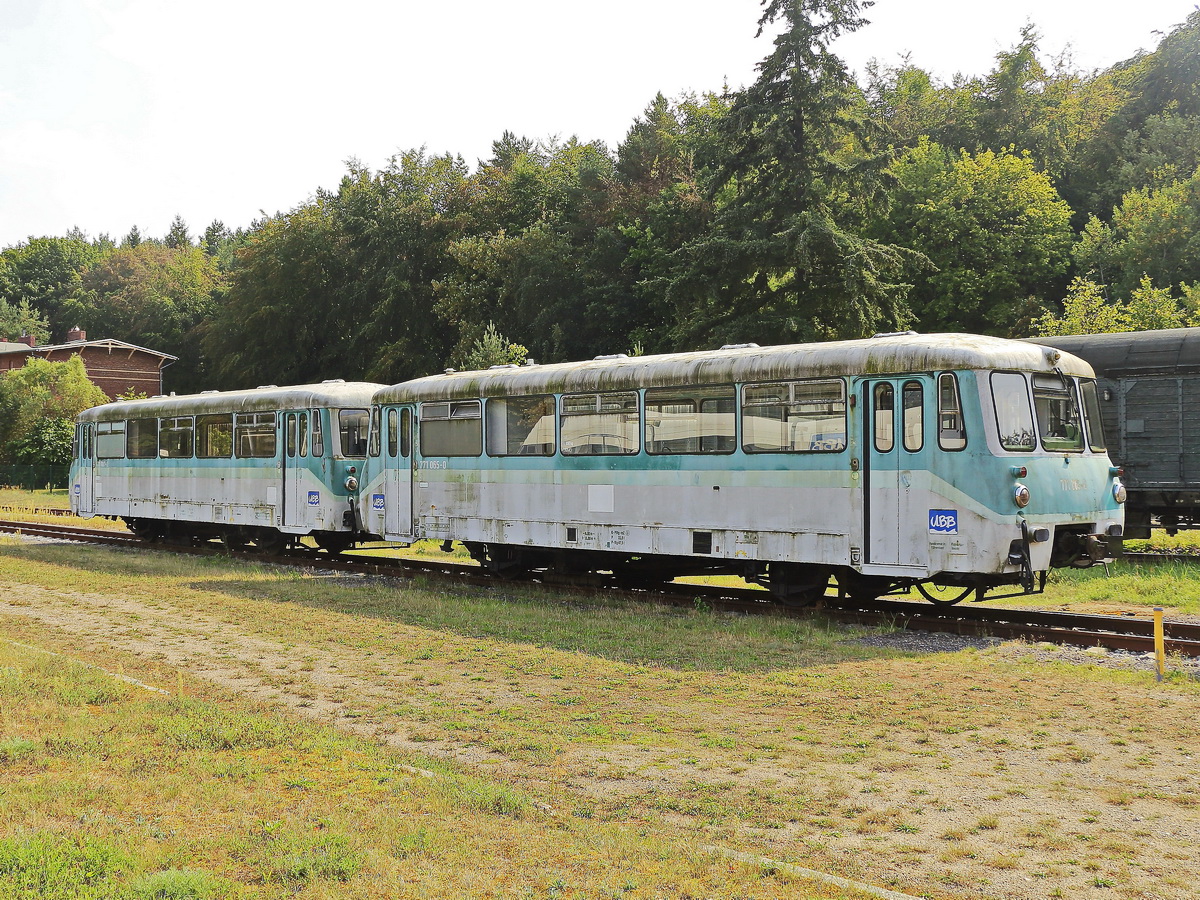 Die Ferkeltaxen 771 065-0 der UBB stehen abgestellt in Heringsdorf aus der Insel Usedom am 01. September 2019.