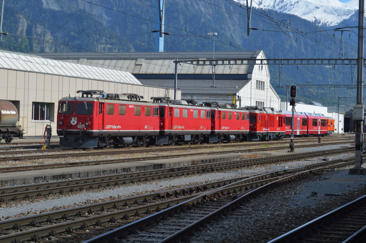 Die Ge 4/4 I Nr: 605, 610 und 603 und die Gem 4/4 801 im Bahnhof Landquart am 5.5.2014