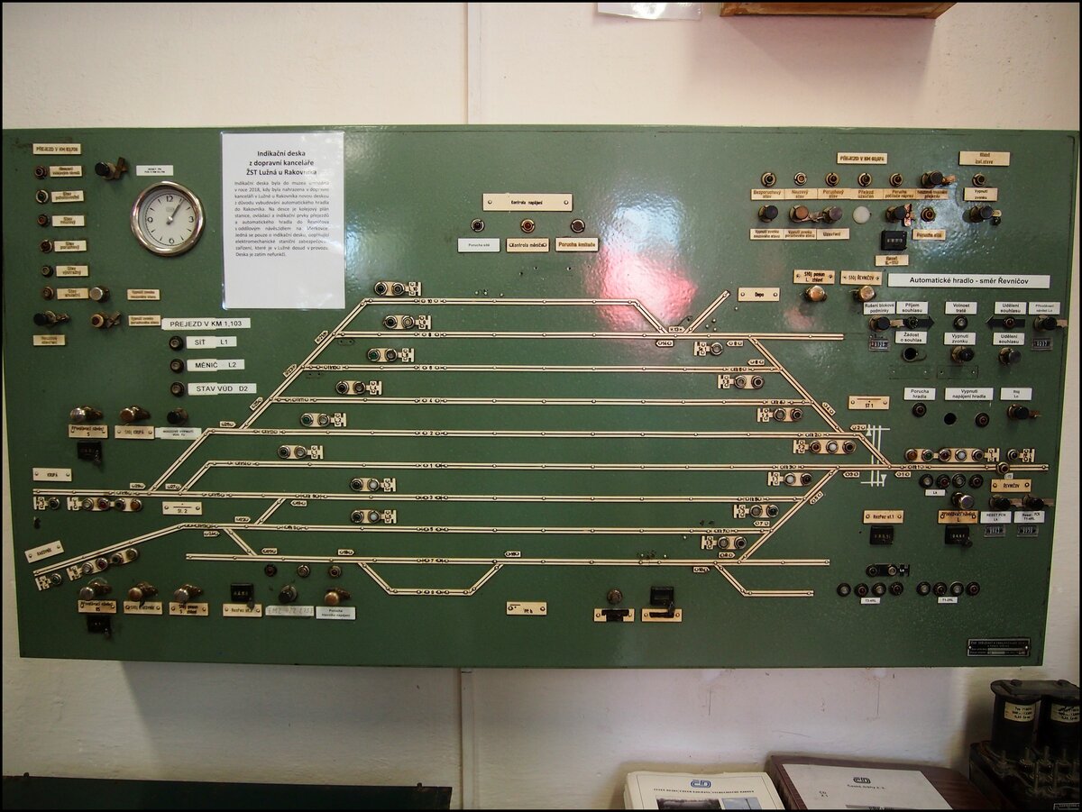 die Gleisanzeigetafel von Bahnhof Lužná u Rakovníka. Museum Lužná u Rakovníka am 10.10.22021.
