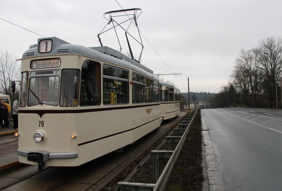 Die Gotha Straßenbahn der Plauener Straßenbahn zu sehen am 17.01.15 in Plauen an der Plamag. 