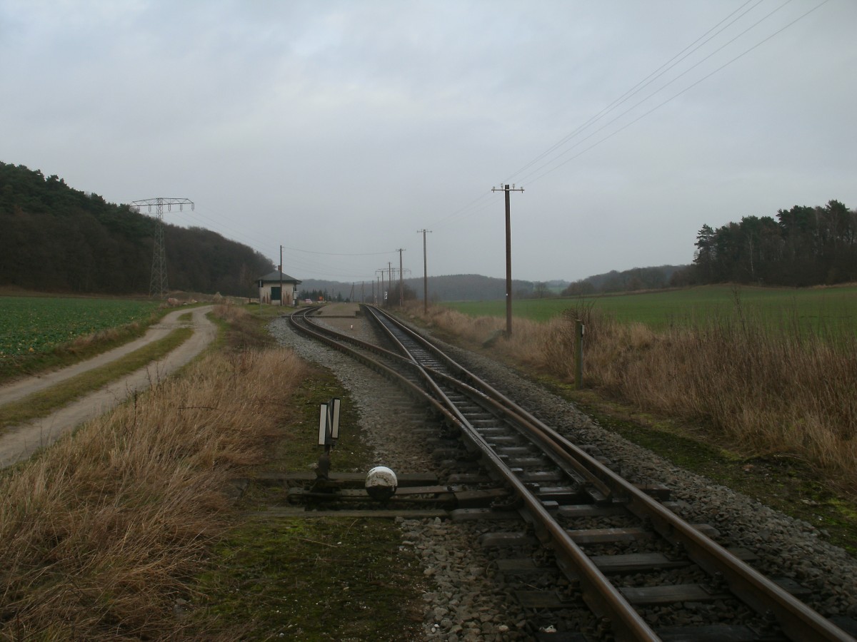 Die Kreuzungsstelle Seelvitz aus Richtung Putbus am 29.Dezember 2013.Den Ort Seelvitz selber gibt es nicht.