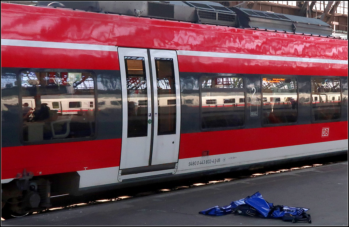 Die Krümmung des Talent verschlankt den IC -

Schon auf der Fahrt von Hannover nach Köln ist mir dieser Effekt beim Vorbeifahren an verschiedenen Triebzügen mit gekrümmter Außenwand, wie sich darin mein ICE in gedrückter Form spiegelt. Allerdings verpasst ich die Chance dies aus dem Zug festzuhalten. Im Kölner Hauptbahnhof konnte ich dies dann mit diesen Zügen nachholen.

18.08.2018 (M)