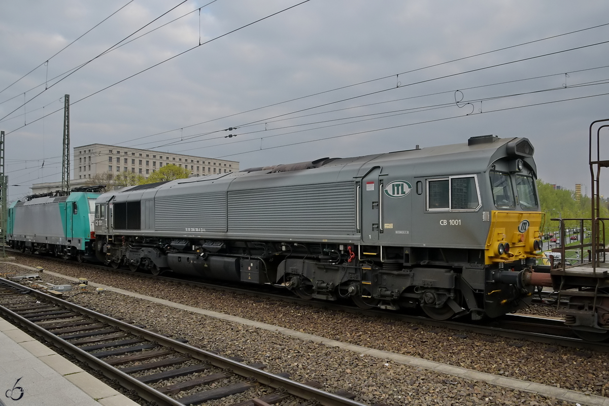 Die Lokomotiven CB 1001 & E 186 134 von ITL am Ende eines Güterzuges Güterzug war Anfang April 2017 in der Nähe des Dresdener Hauptbahnhofes zu sehen.