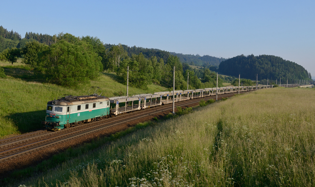 Die noch im Altlack verkehrende Gleichstromlok 123 017 überraschte mich am frühen Morgen des 27. Mai 208 mit einem leeren Autozug in Česká Třebová.