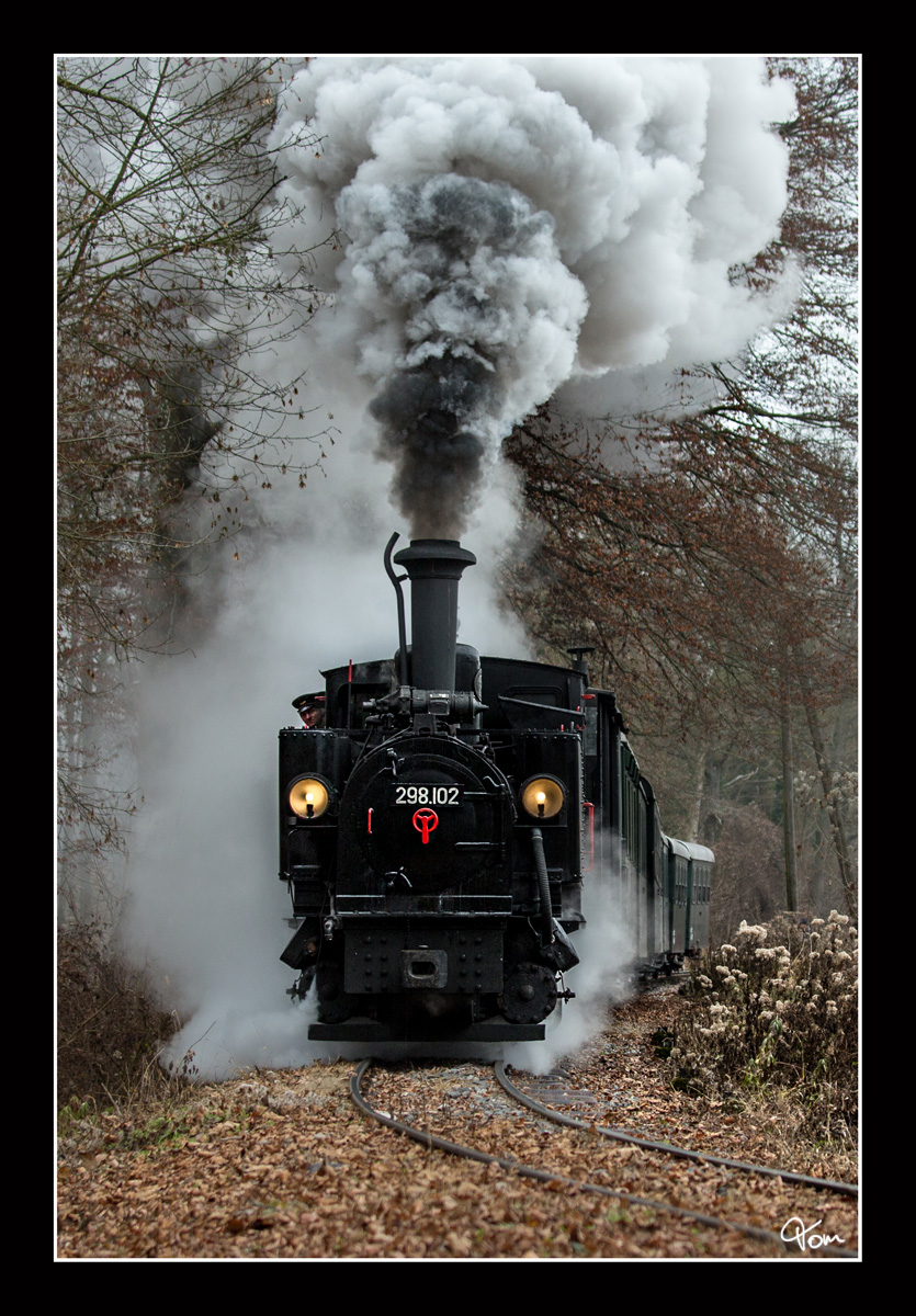 Die ÖGEG Dampflok 298.102, dampft mit einem Adventzug durch das Steyrtal, von Steyr nach Grünburg. 
Christkindl Unterhimmel 8.12.2016