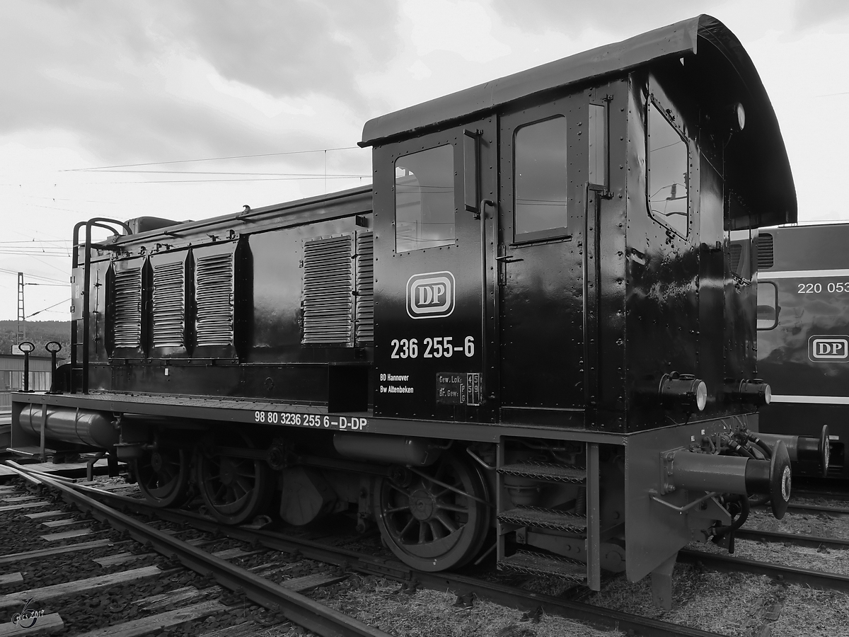 Die Rangierlokomotive 236 255-6 Anfang Juli 2019 auf dem Gelände des Bahnbetriebswerkes Altenbeken.