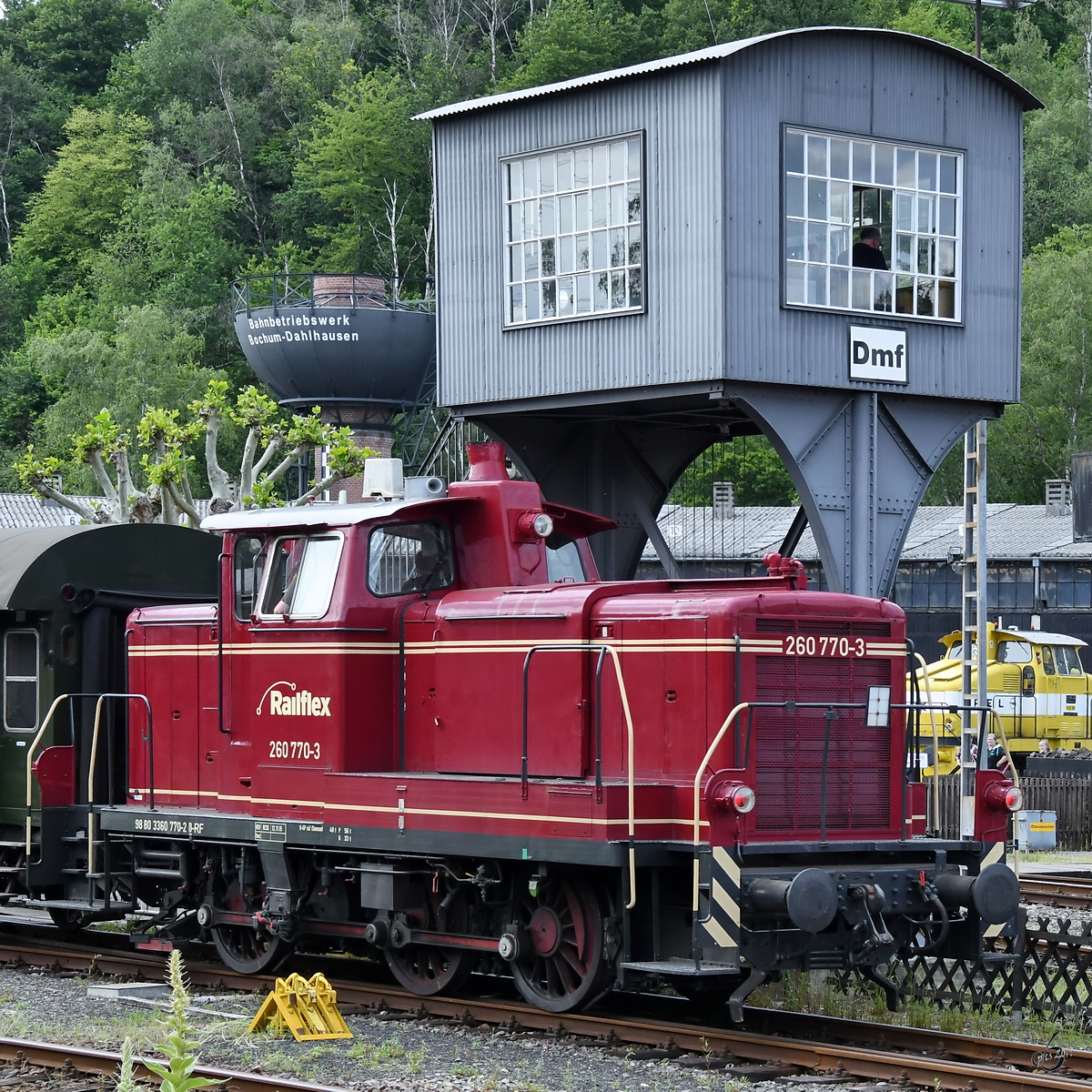 Die Rangierlokomotive 260 770-3 von Railflex wurde Anfang Juni 2019 im Eisenbahnmuseum Bochum eingesetzt.