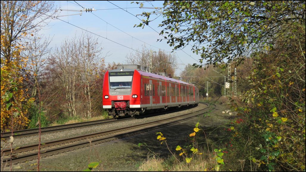 Die Rhein Niers Bahn (RB33) im Gleisbogen bei Rimburg auf der Kbs 485 unterwegs nach Aachen.Szenario vom 22.Nov.2014.