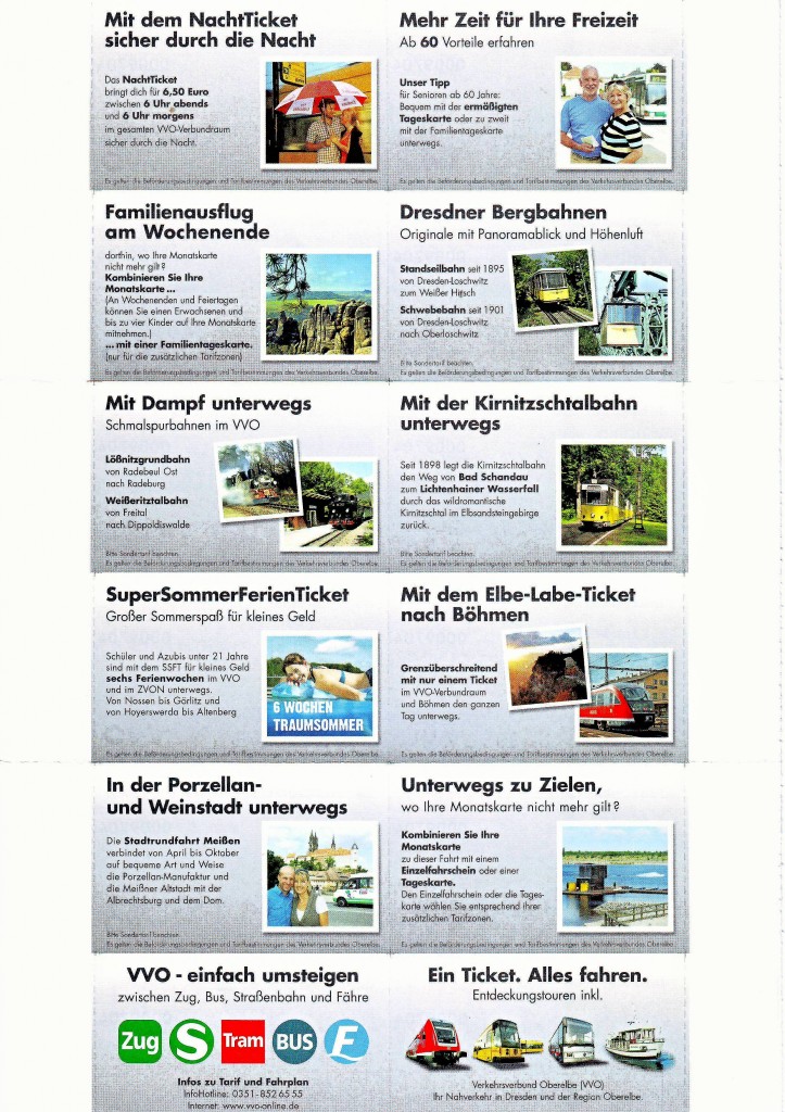 Die R�ckseite der Jahreskarte f�r 2014 des VVO weist auf weitere VVO Angebote hin.
Scann 05.12.2013. VVO = Verkehrsverbund Oberelbe