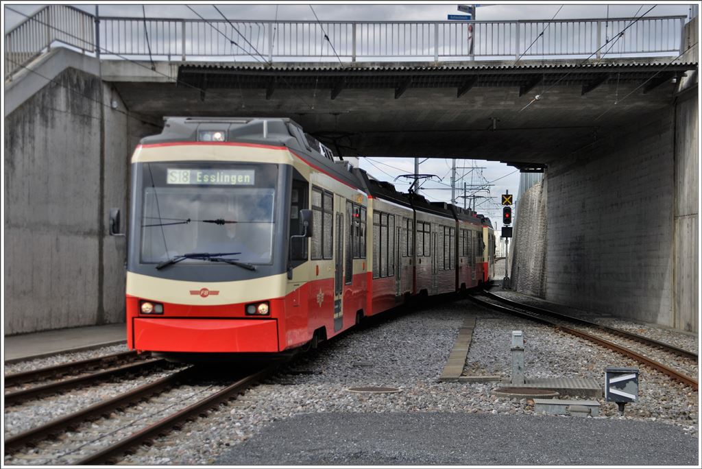 Die S18 nach Esslingen fährt in Forch ein. (07.04.2016)