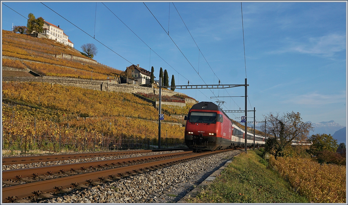 Die SBB Re 460 004-3 ist mit ihrem IR von Brig nach Genève Aéroport kurz vor Lutry unterwegs.

3. Nov. 2017