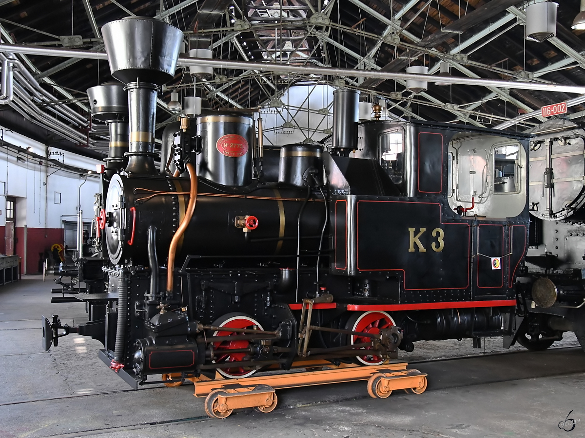 Die Schmalspur-Dampflokomotive K3 wurde 1892 bei Krauss in Linz hergestellt. (Eisenbahnmuseum Ljubljana, August 2019)