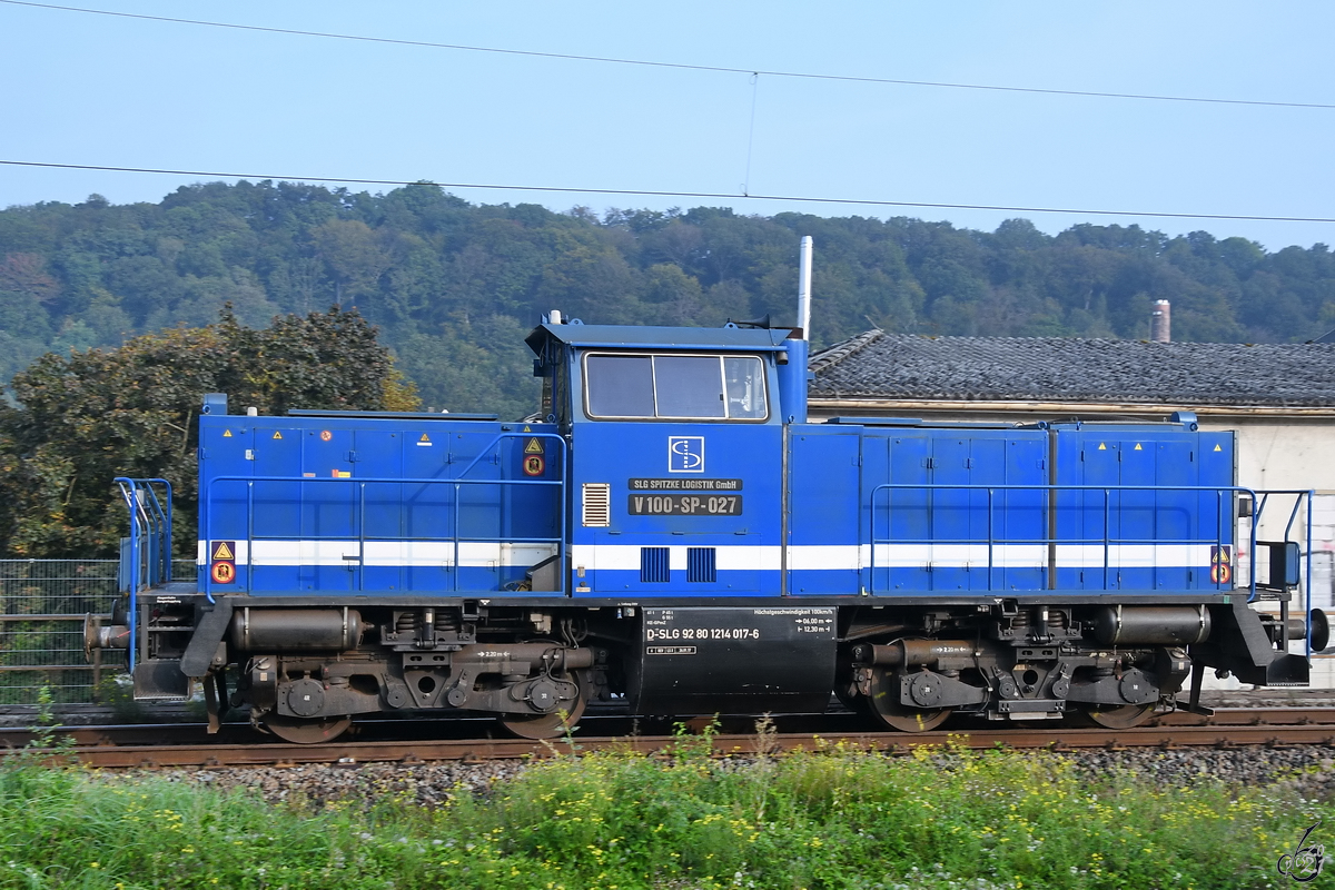 Die Spitzke-Diesellokomotive V100-SP-027 war Mitte September 2021 in Wuppertal-Unterbarmen zu sehen.