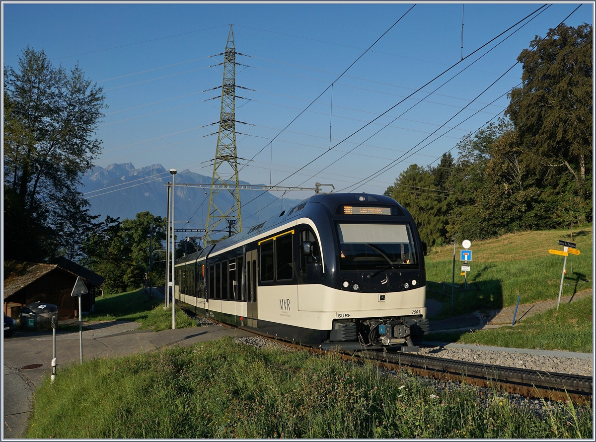 Die Stadler SURF ABeh 2/6 dominieren nun vermehrt den Betrieb bei der CEV und haben auf dem Zahnradabschnitt von Blonay nach Les Pleiades praktisch den gesamten Verkehr übernommen. 
Hier verlässt der CEV MVR ABeh 2/6 7501 als Regionalzug 1413 den Halt Fayaux.
27. August 2016