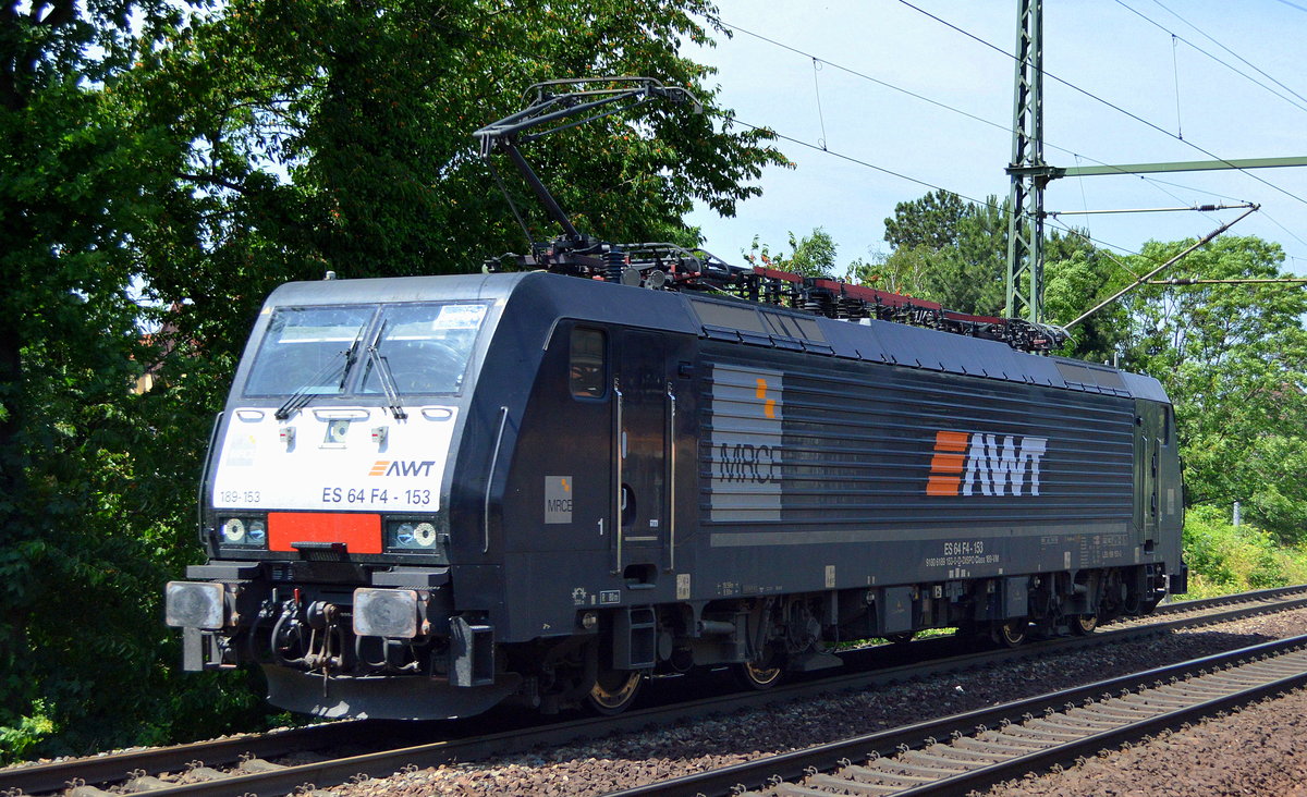 Die tschechische Fa. PKP CARGO INTERNATIONAL a.s. | AWT   mit der MRCE Dispo   ES 64 F4-153  [NVR-Number: 91 80 6189 153-0 D-DISPO] am 12.06.19 Dresden-Strehlen. 