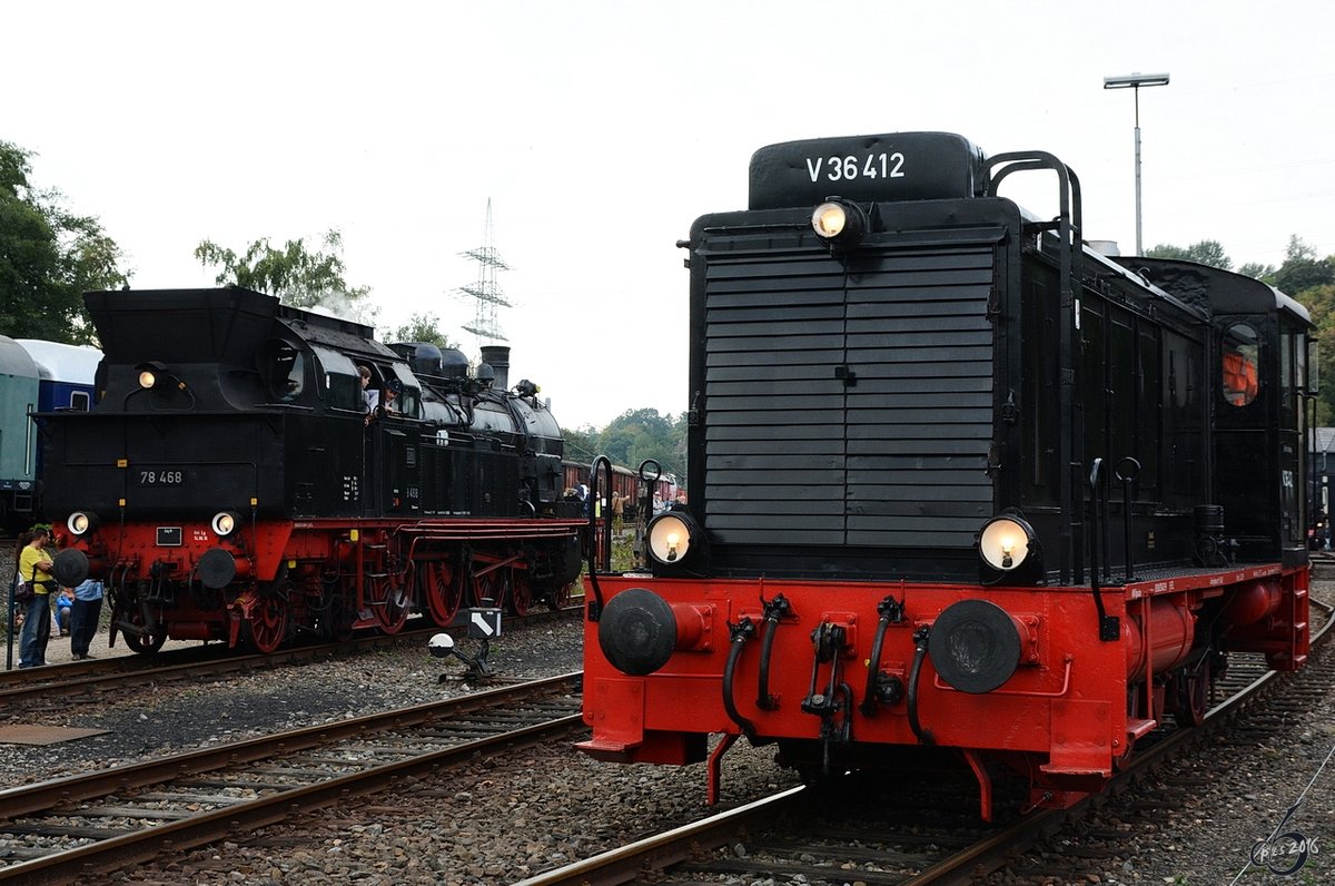 Die V 36 412 und die 78 468 im Eisenbahnmuseum Bochum (September 2016)